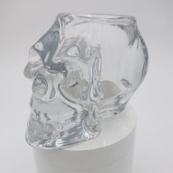 Heavy Clear Glass Skull Holder or Candle Decoration or Small Object Display - Picture 8 of 10